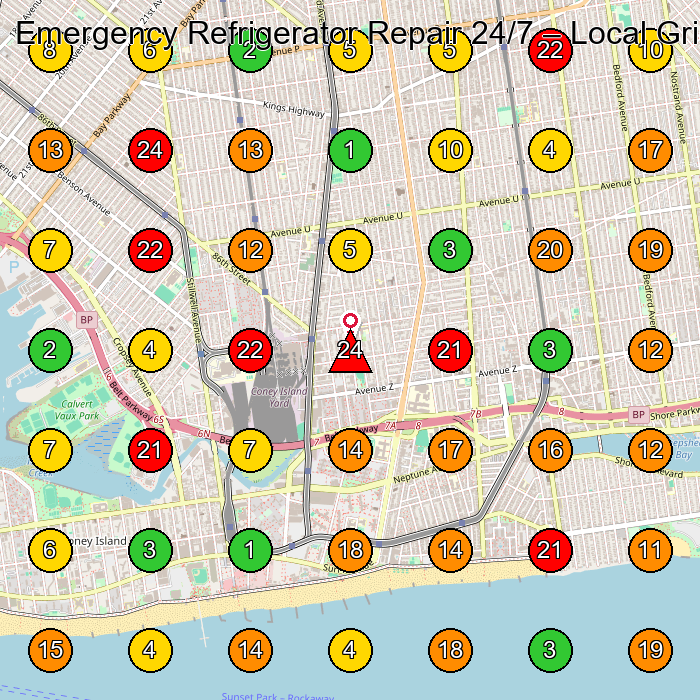 Emergency Refrigerator Repair 24/7 Appliance Repair Service GeoGrid ranking map for Brooklyn NY